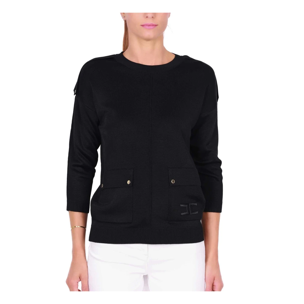 Elisabetta Franchi Zwarte wollen trui met zakken Black Dames