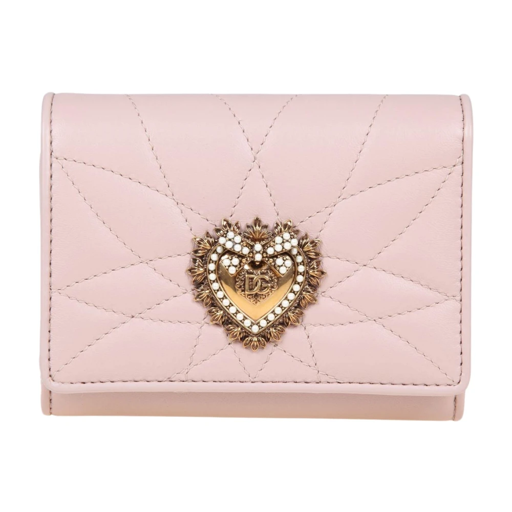 Dolce & Gabbana Gewatteerde leren portemonnee met hartdetail Pink Dames