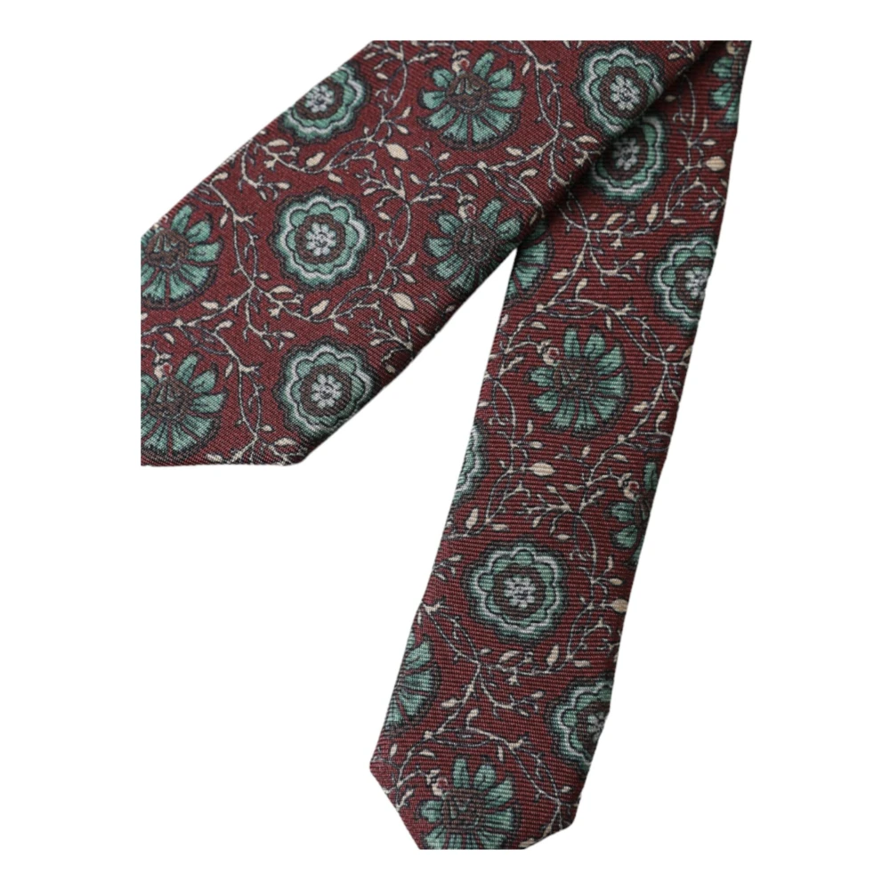 Dolce & Gabbana Maroon Bloemen Zijden Stropdas Brown Heren