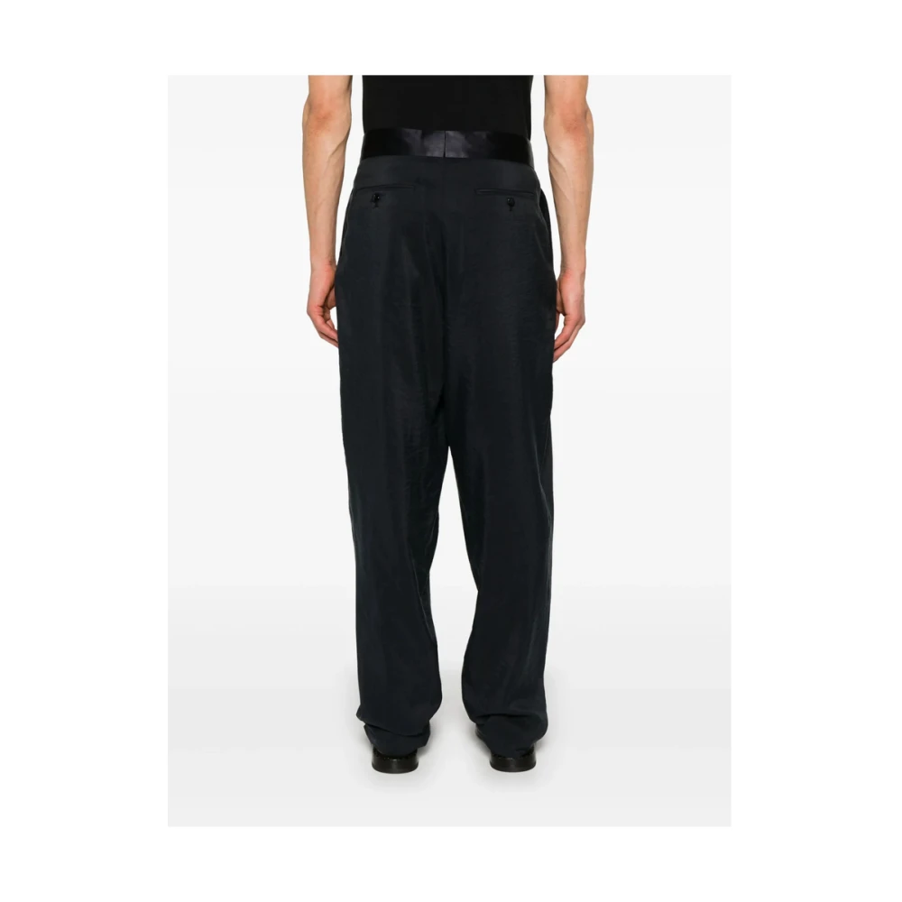 Giorgio Armani Middernachtblauwe Geplooide Broek Blue Heren