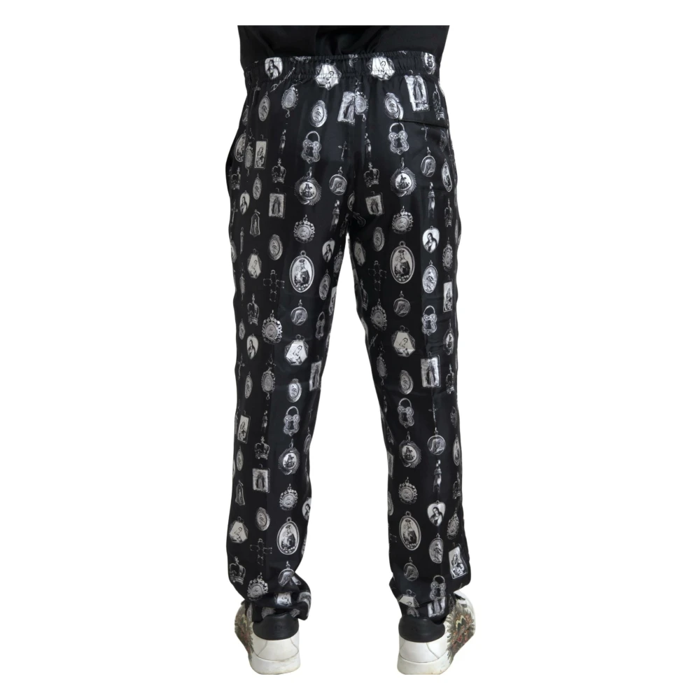 Dolce & Gabbana Elegante zijden joggers met religieuze print Black Heren