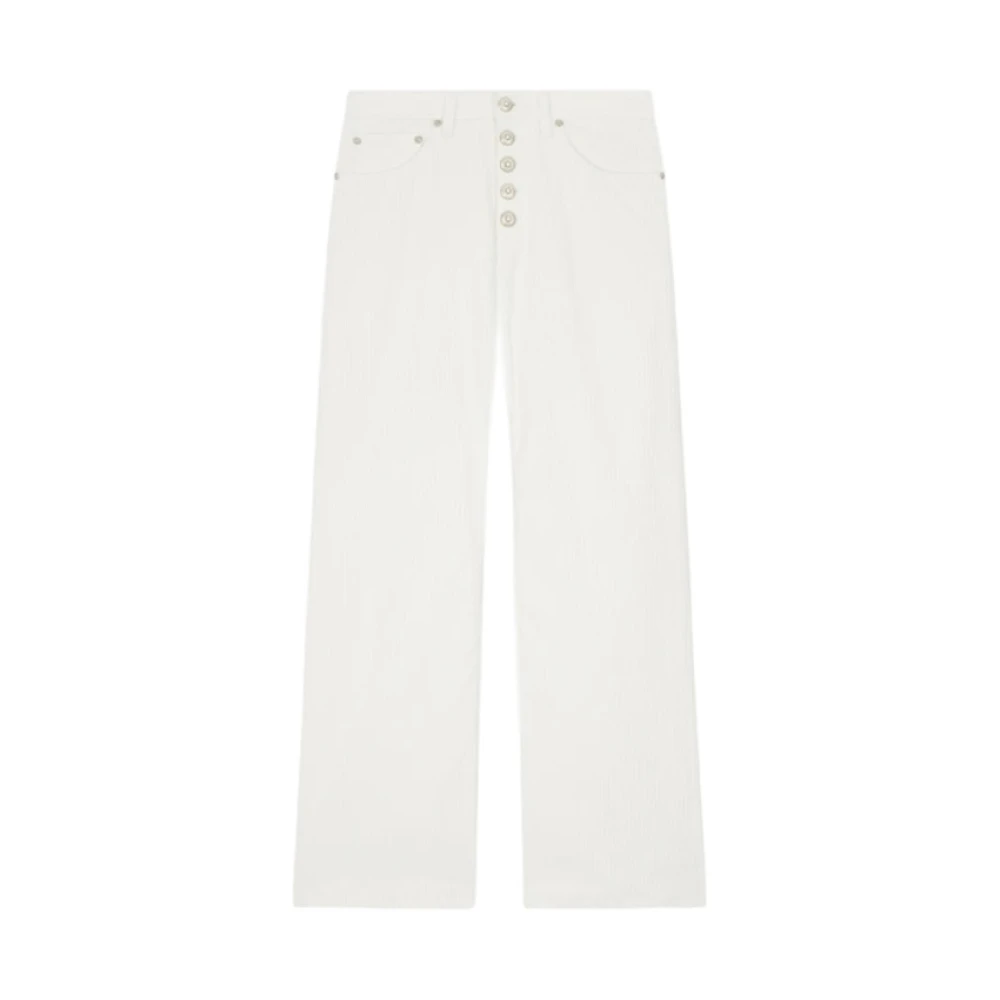Dondup Women's White Velvet Wide-Leg Jeans Alabastro