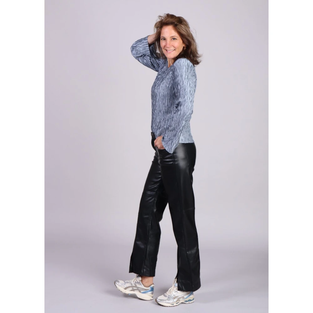 MbyM Zwarte vegan leren wijde pijp broek met splitjes Mayanna Black Dames