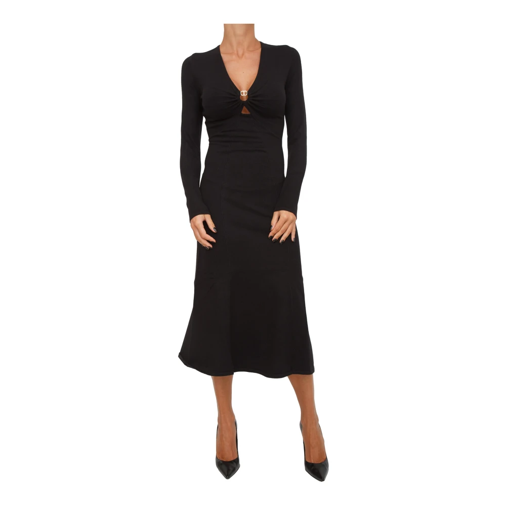 Twinset Women's Black Dress With Viscose Blend - Midi Dresses - L - Dresses