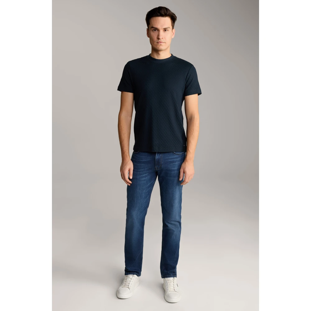 Joop! Donkerblauw katoenen T-shirt met textuurpatroon Blue Heren