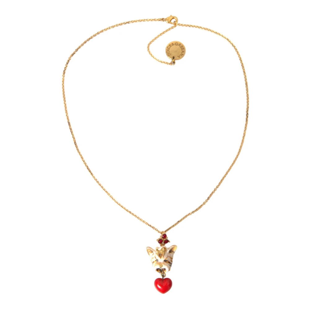 Dolce & Gabbana Vrouw Geel Accessoires Dames, One Size, Gouden Hart Hanger Ketting Kristal Bedel