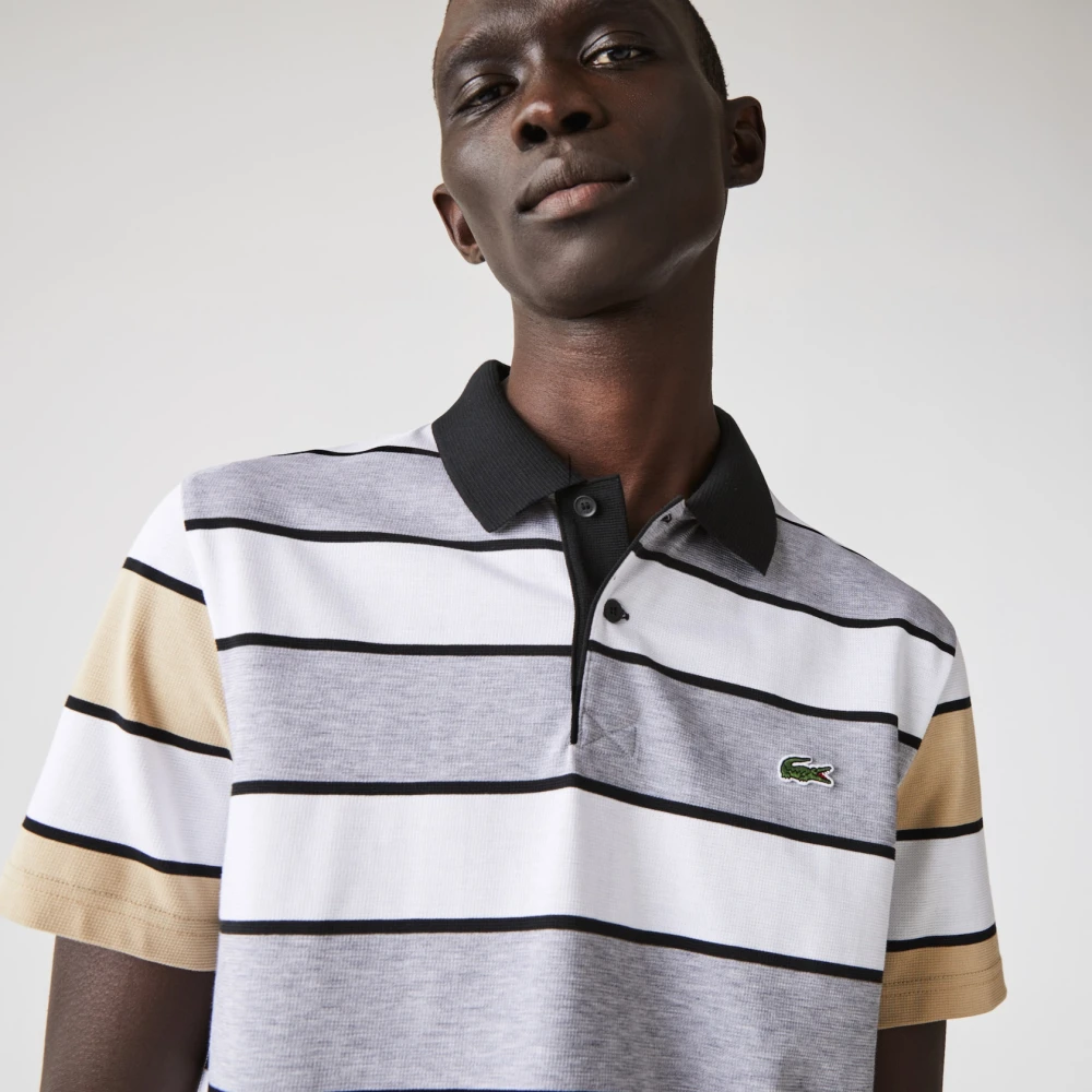 Lacoste Blauw Gestreept Polo Shirt Lichtgewicht Katoen Blue Heren