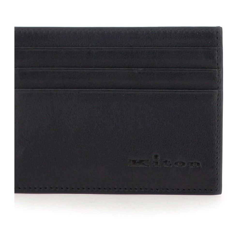 Kiton Leren Kaarthouder Zwart Multi-Compartiment Black Heren