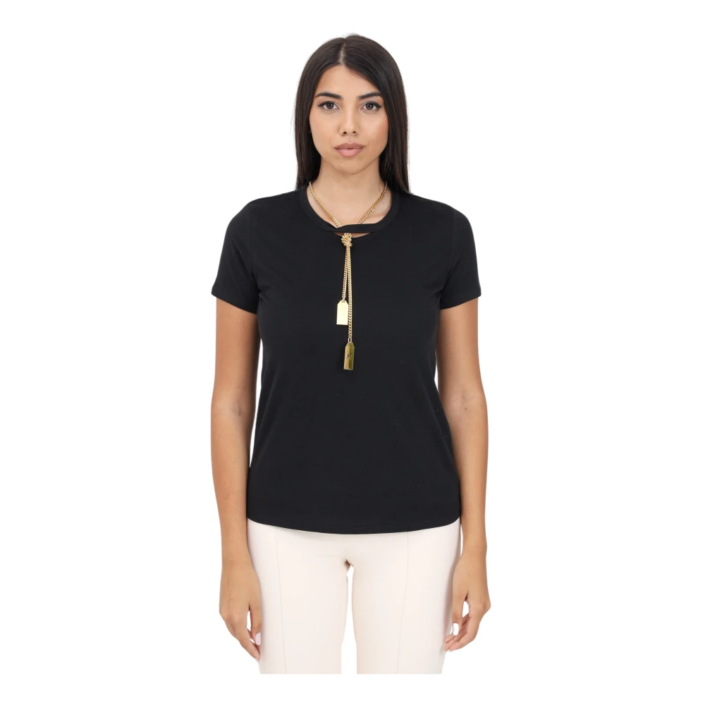 Elisabetta Franchi Zwart T-shirt met Ketting Black Dames
