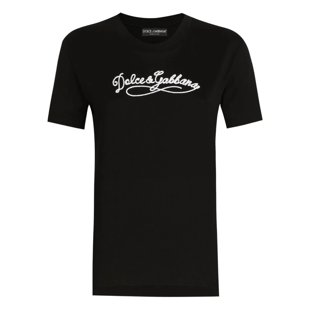 Dolce & Gabbana Women's Black Jersey T-Shirt With Embroidery - T-Shirts - S - Tops