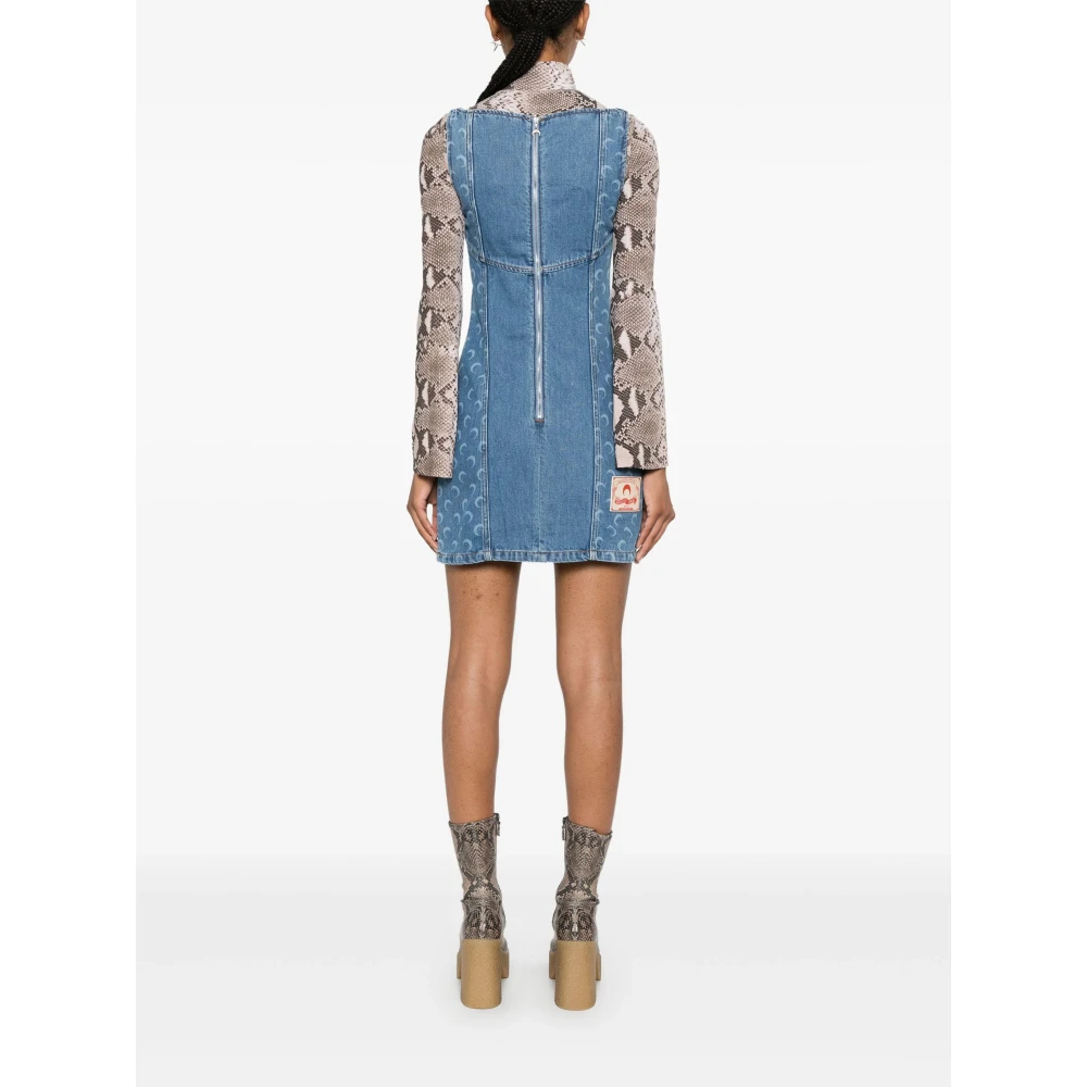Marine Serre Maan Laser Denim Mini Jurk Blue Dames