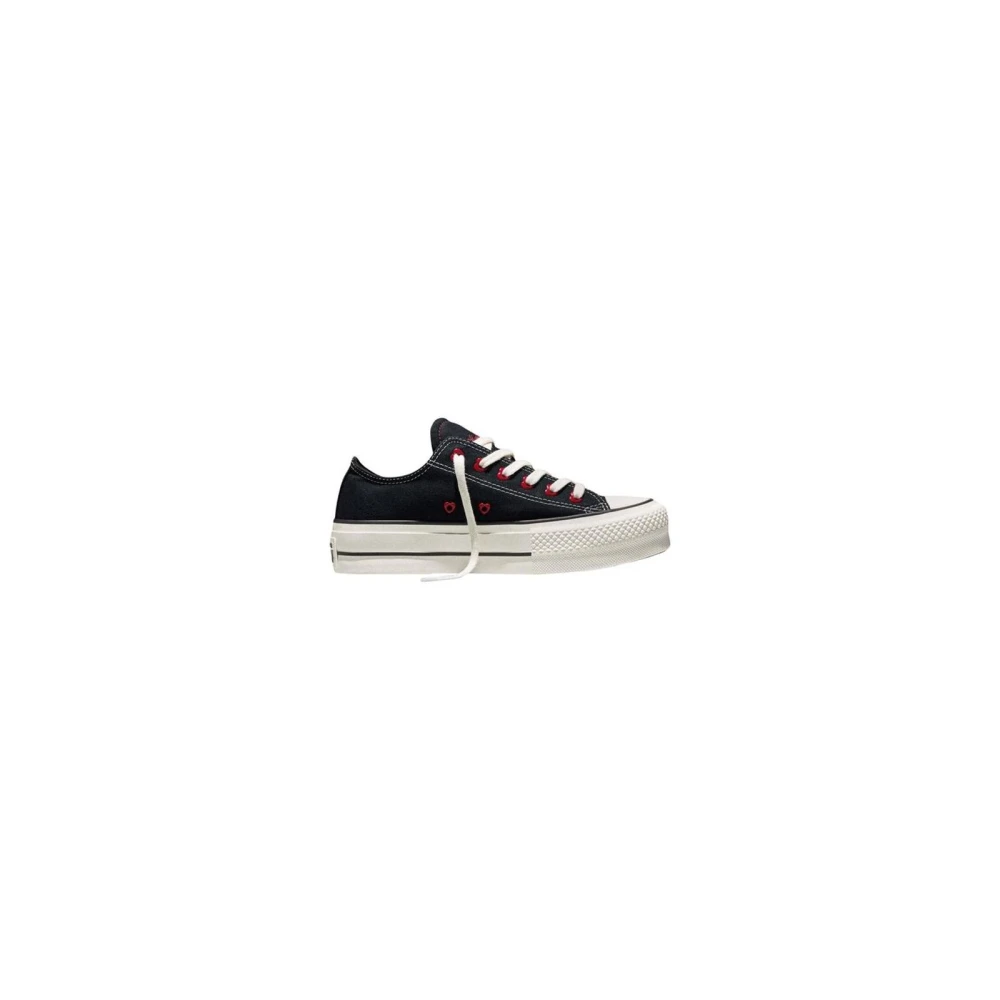 Converse Women's Black Fabric Platform Sneakers With Textured Soles