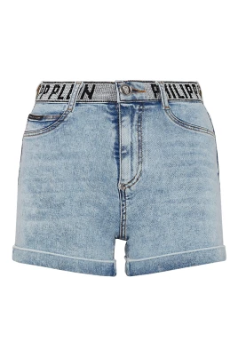 Rhinestone-Embellished Denim Shorts