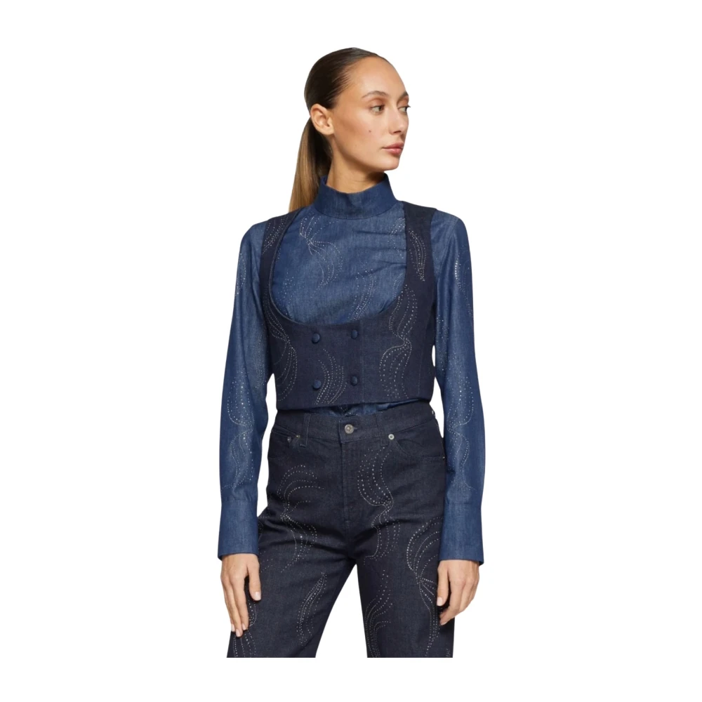 Dondup Dubbelbreasted denim stretch vest Blue Dames