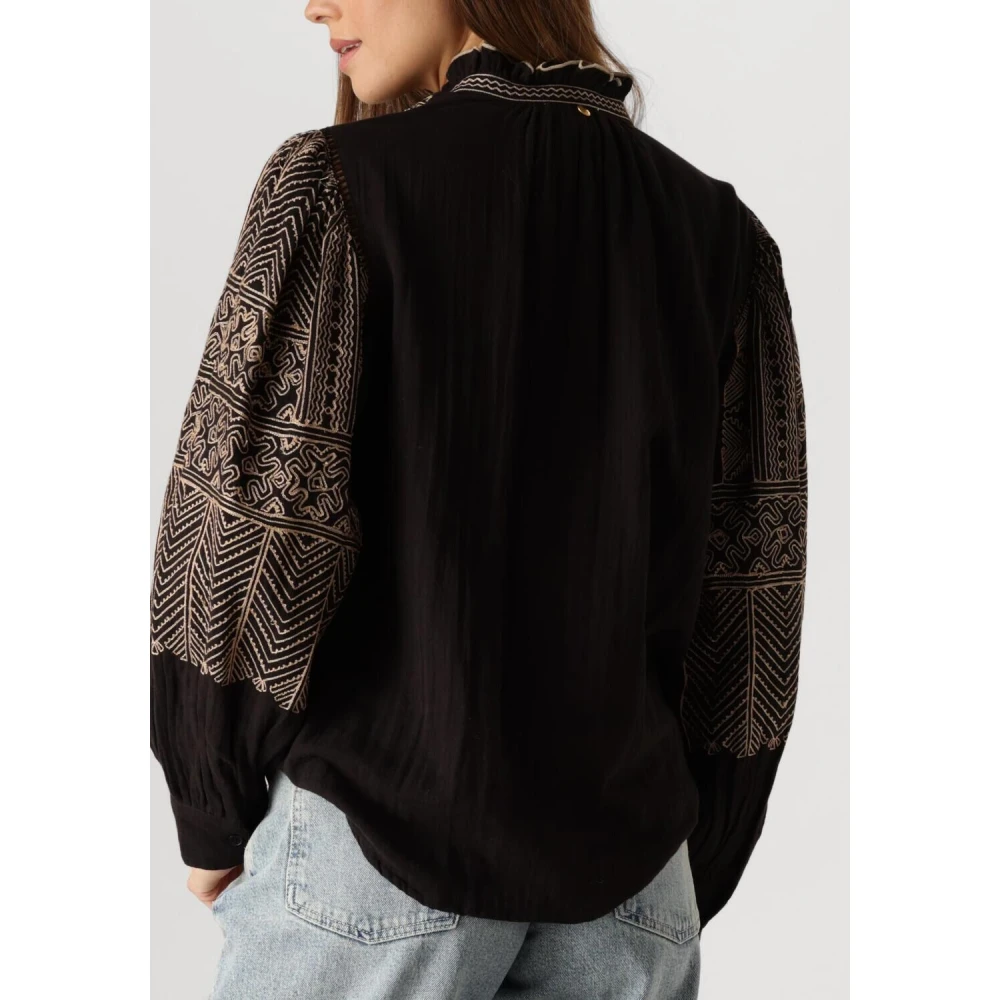 Antik batik Zwarte Geborduurde Svetlana Blouse Black Dames