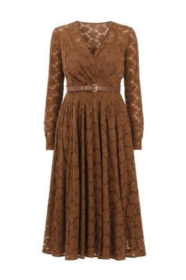 Lace Belted Midi Dress