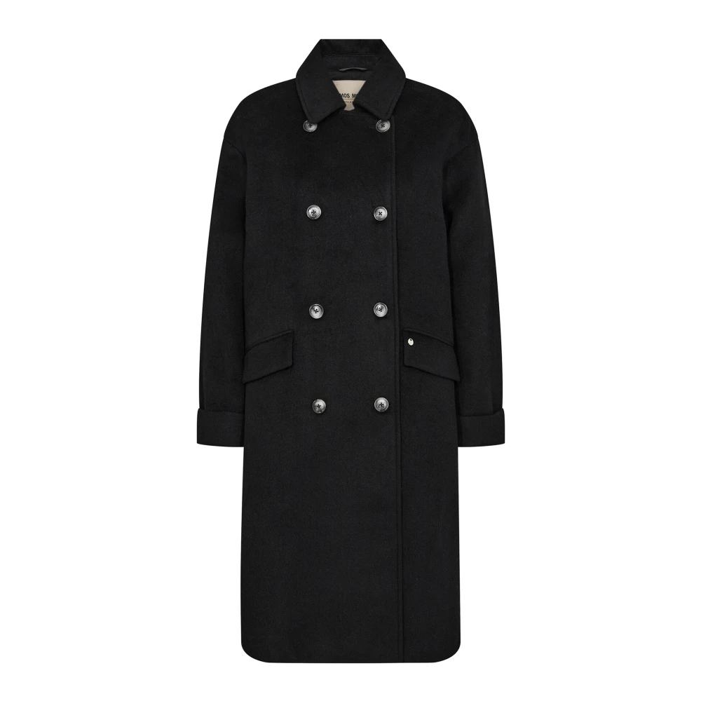 MOS MOSH Zwarte wollen jas met zakkleppen Black Dames