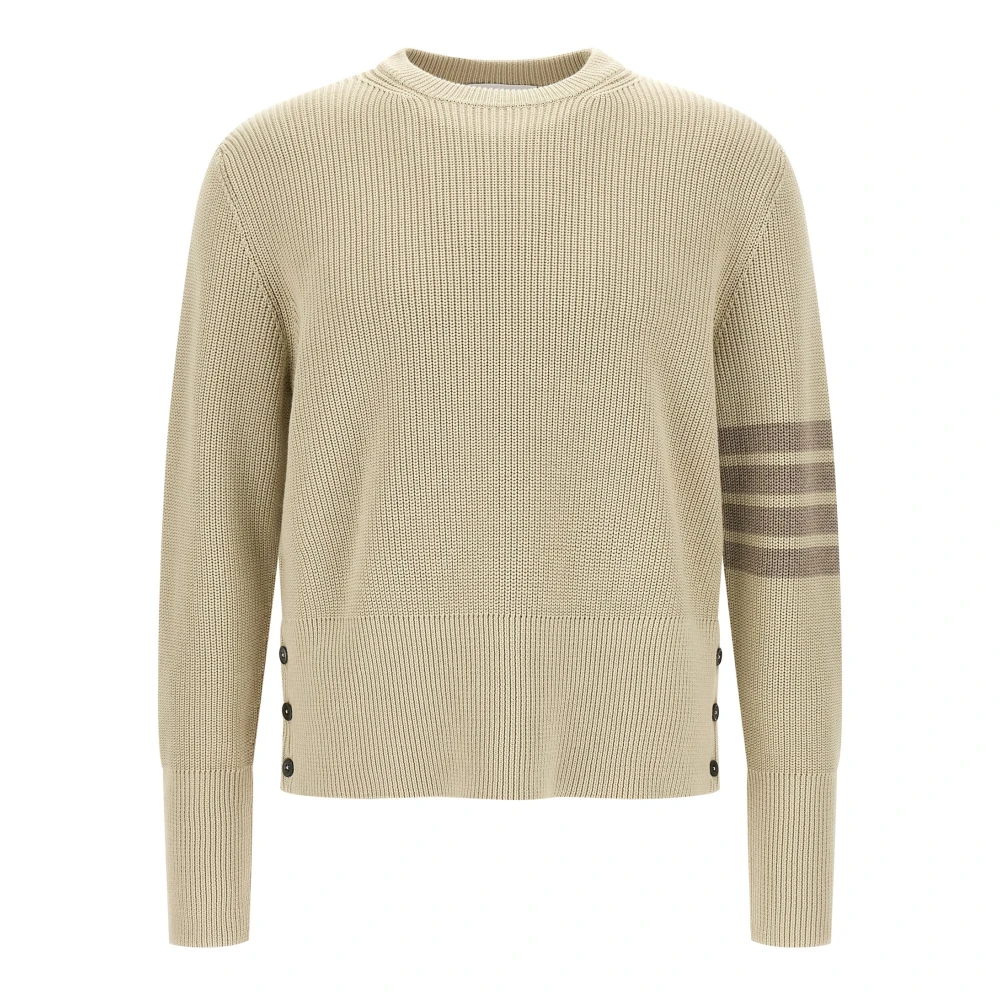 Thom Browne Men's Beige Round-Neck Knitwear, 2XL, Cotton 4-Bar Pullover