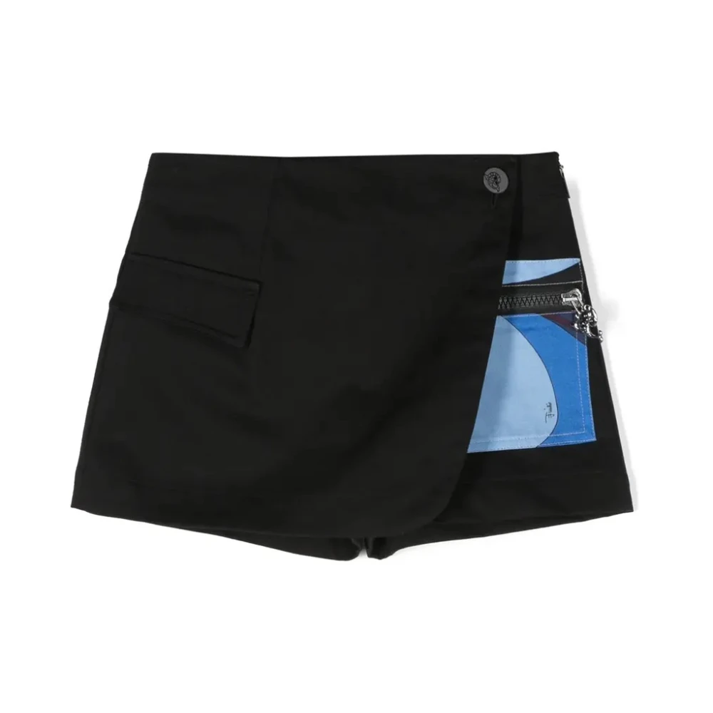 Emilio Pucci Svart Junior Shorts-Kjol med Vågtryck Black, Flicka