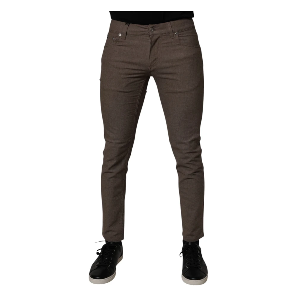 Dolce & Gabbana Men's Brown Cotton Stretch Chino Trousers - Slim-Fit Trousers - S - Trousers