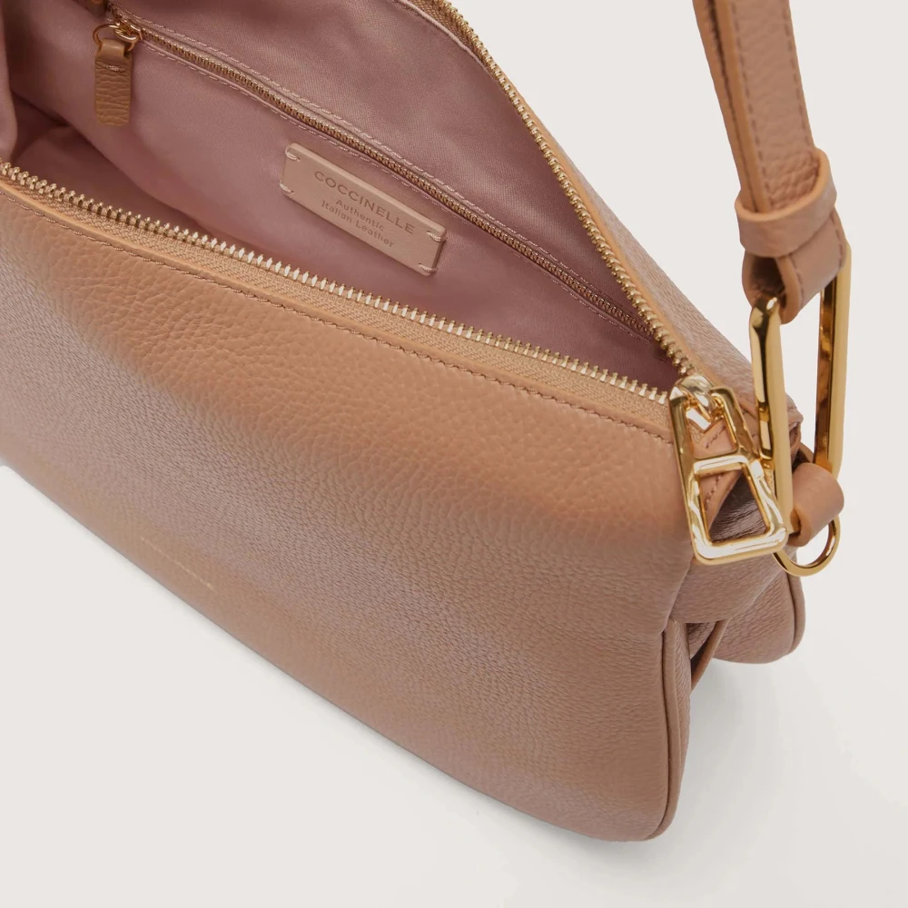 Coccinelle Elegante Bruine Leren Schoudertas Brown Dames