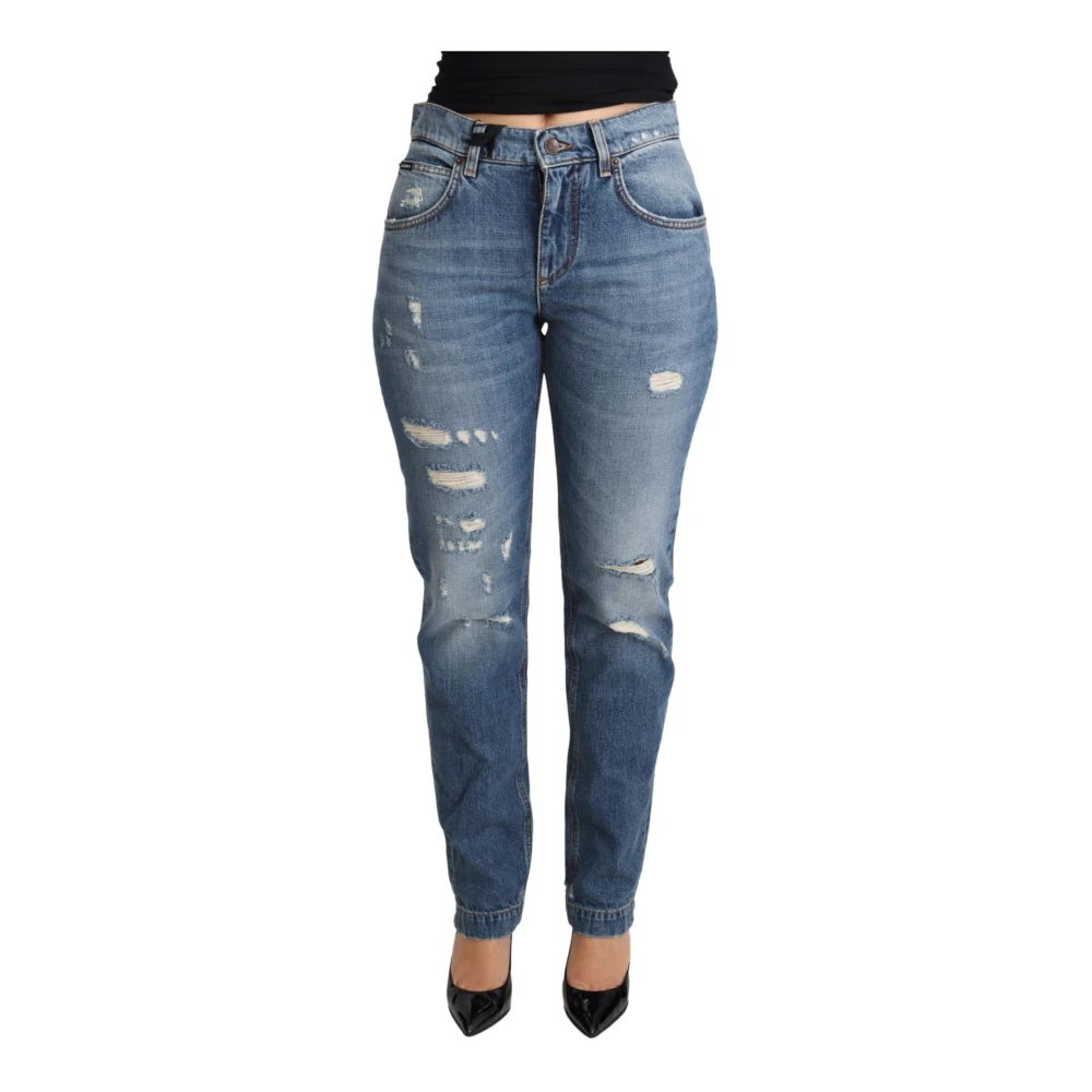 Dolce & Gabbana Women's Blue Embellished Heart Skinny Denim Jeans