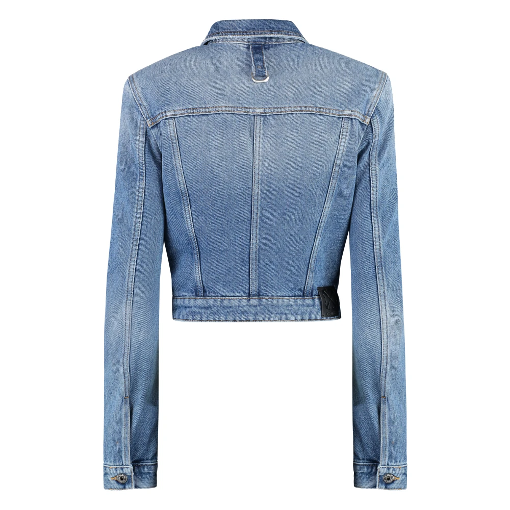 Off White Korte Denimjas met Gewatteerde Schouders Blue Dames