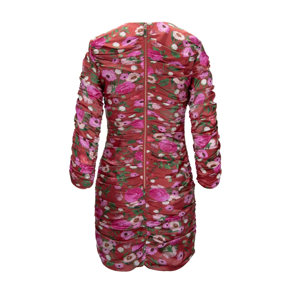 Elisabetta Franchi Zijden jurk met bloemenmotief en gerimpeld patroon Red Dames