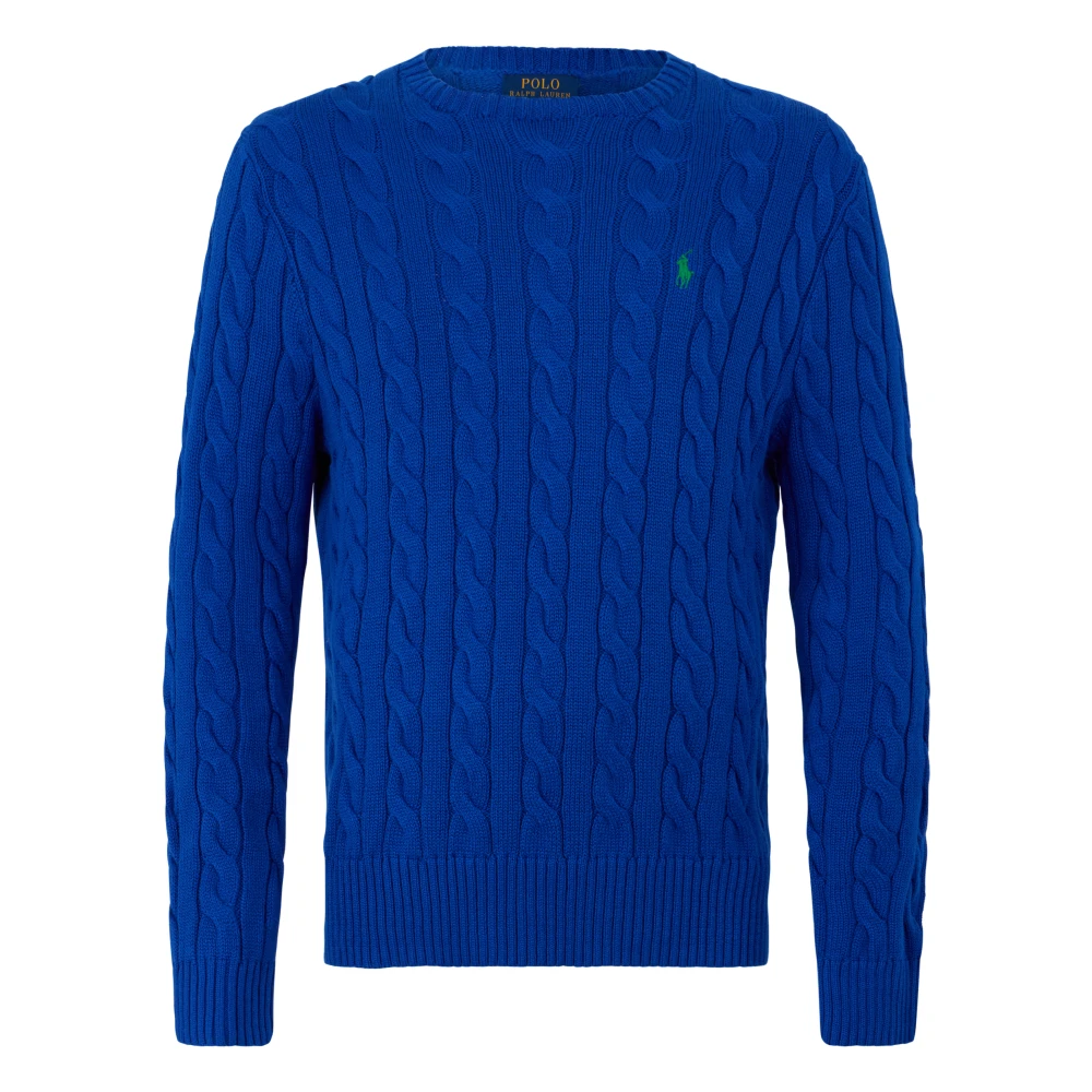 Polo Ralph Lauren Men's Blue Knitted Cotton Jumper With Embroidery