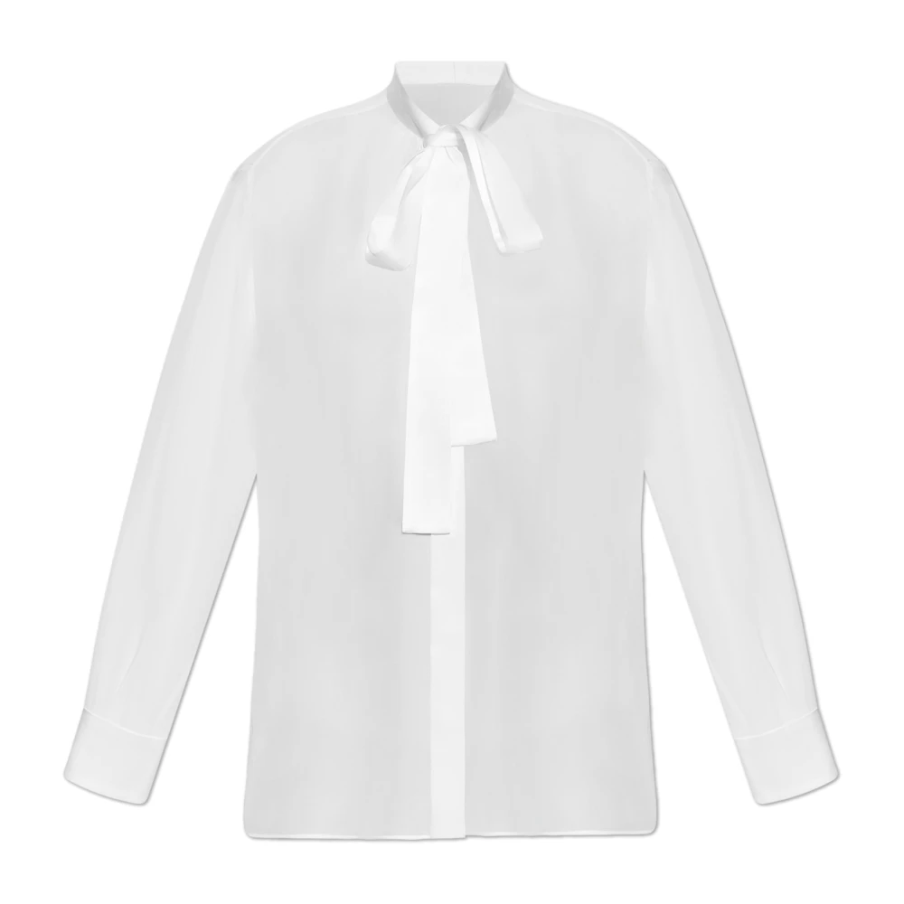 Dolce & Gabbana Zijden blouse met decoratieve strik bij de halslijn White Dames