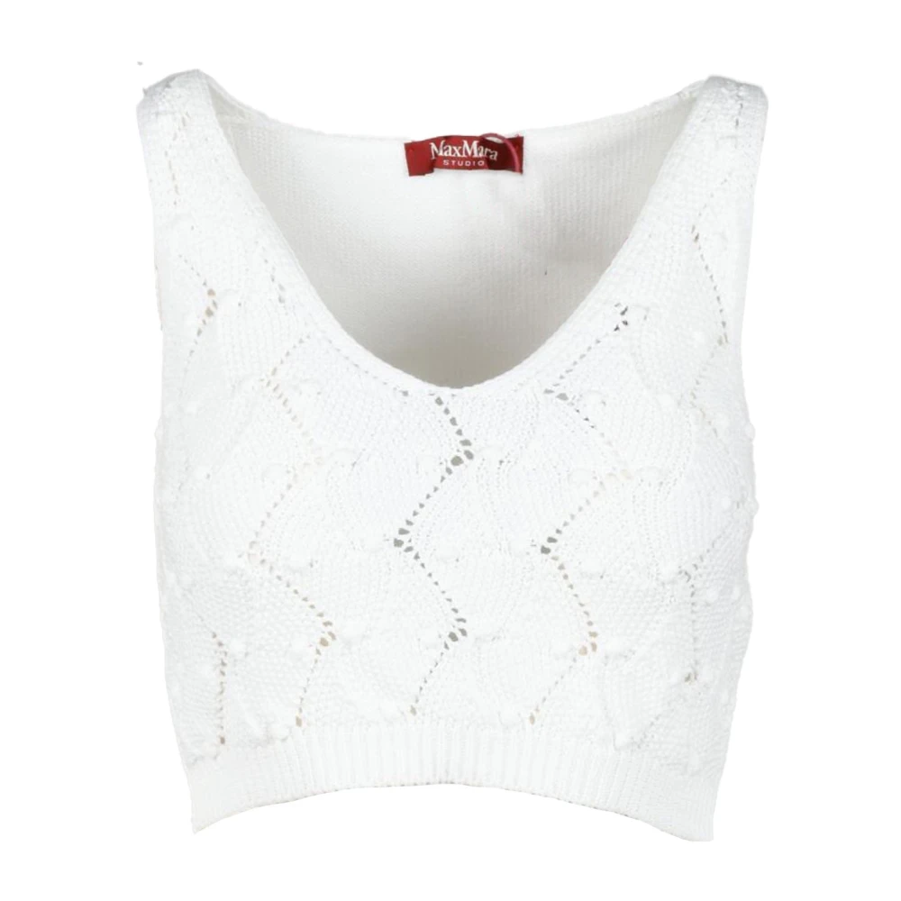 Max Mara Studio Katoenmix Gebreide Trui White Dames