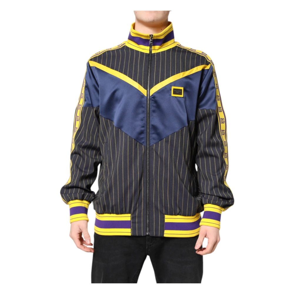 Dolce & Gabbana Men's Multicolor Light Jackets, Xl, Black Striped Logo Bomber Jacket