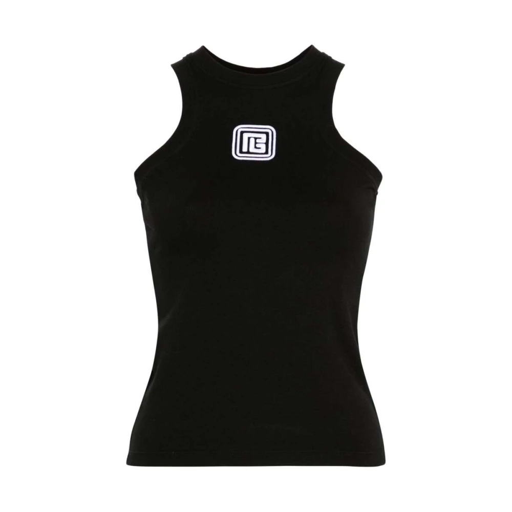Balmain Monogram Mouwloos Jersey Crew Neck T-shirt Black Dames