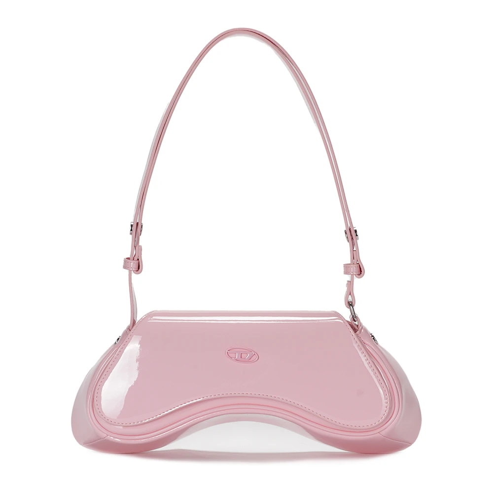 Diesel Logo Patentleren Schoudertas Knoopsluiting Pink Dames