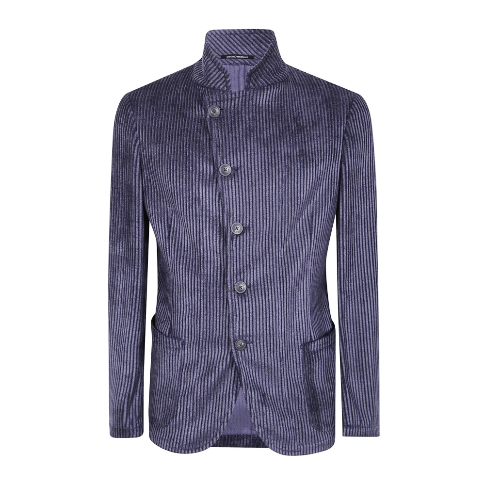 Emporio Armani Blå Striped Stand-Collar Jacket