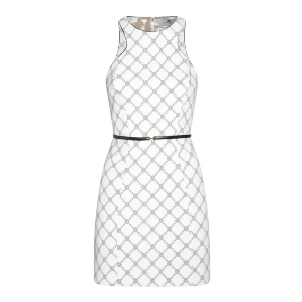 Elisabetta Franchi Mouwloze jurk met diamantprint en riem White Dames