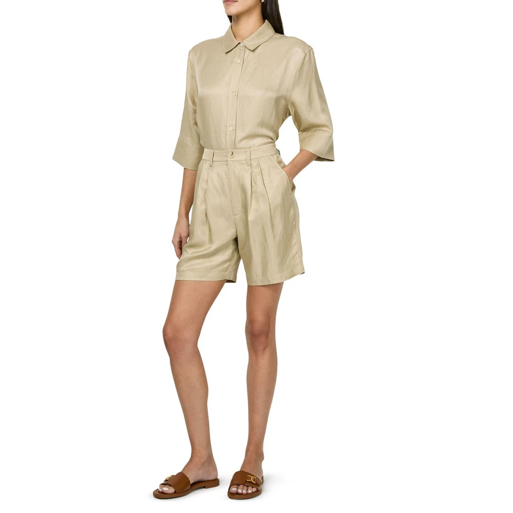 Anine Bing Casual Linnen Shorts met Plooien aan de Voorkant Beige Dames