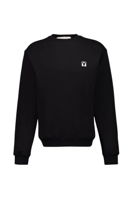 Svart Bomull Crewneck Sweatshirt med Patch