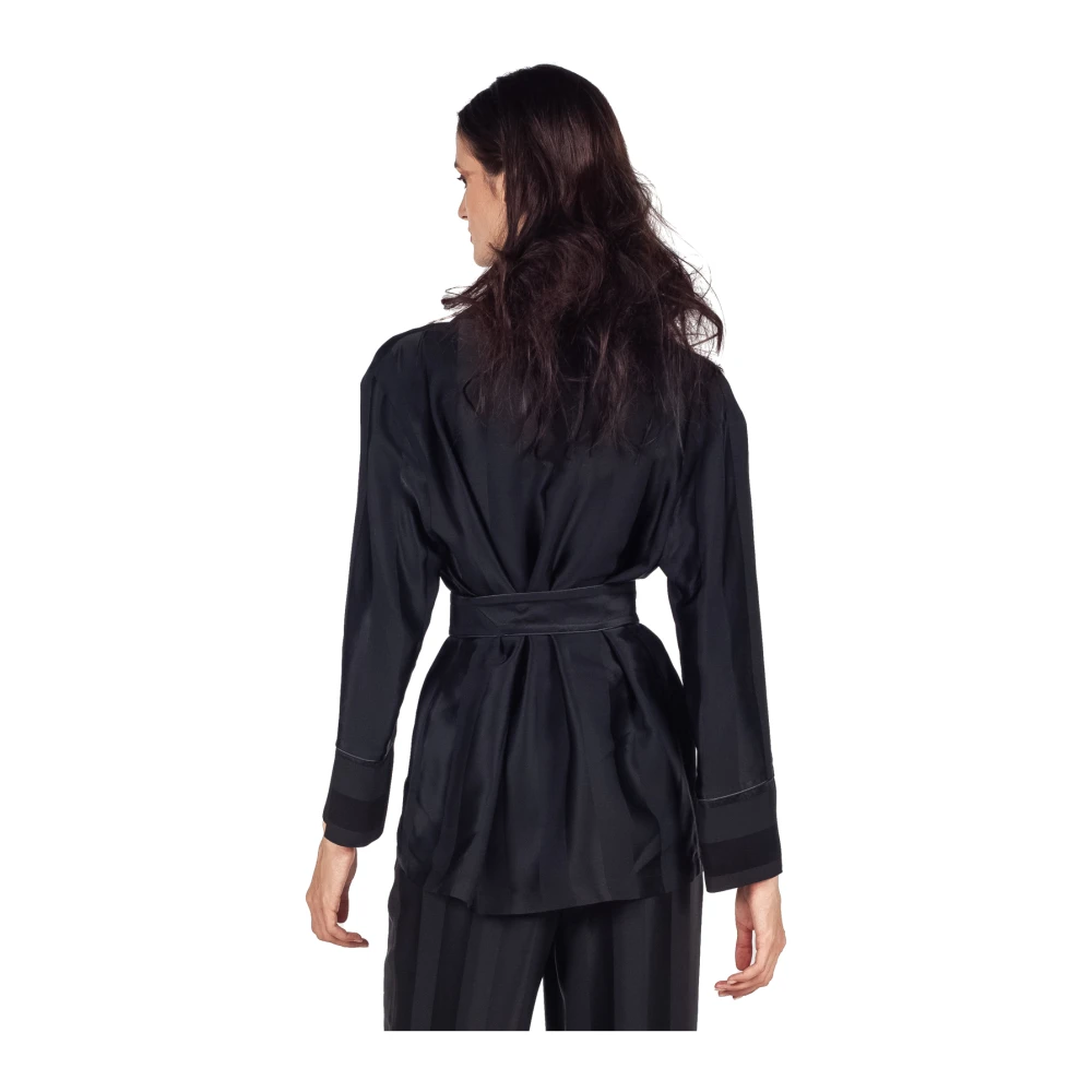 Semicouture Gestreepte cady-jas met één knoop in het zwart Black Dames
