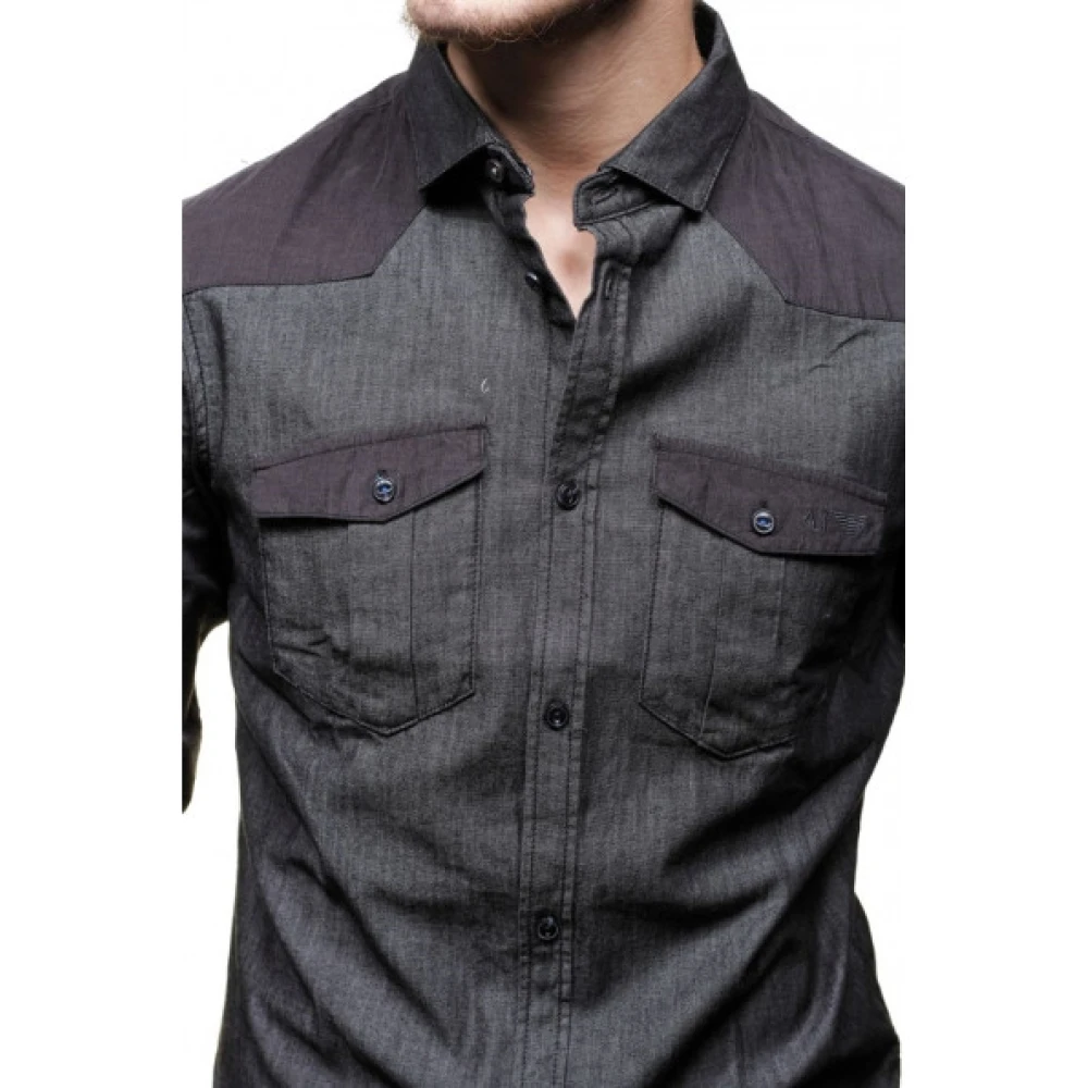 Emporio Armani Zwart Bi-materiaal Slim Fit Shirt Black Heren