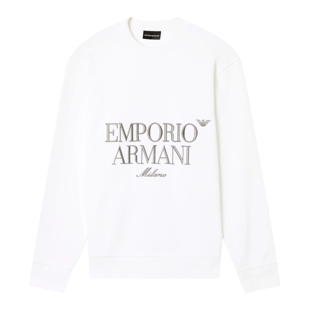 Emporio Armani Men's White Sweatshirts, Xl, French Terry Jersey Sweatshirt With Embroidered Logo