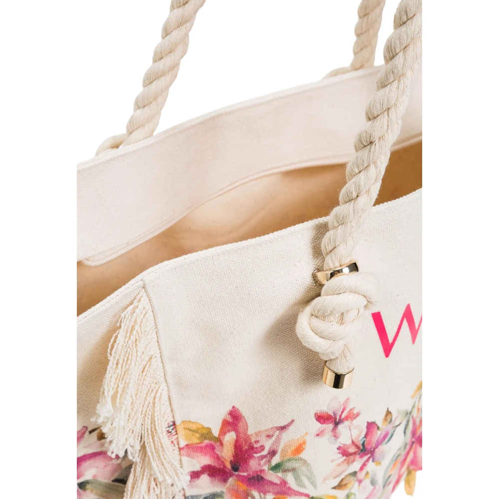 Twinset Canvas Shopper Tas met Rafelranden Beige Dames
