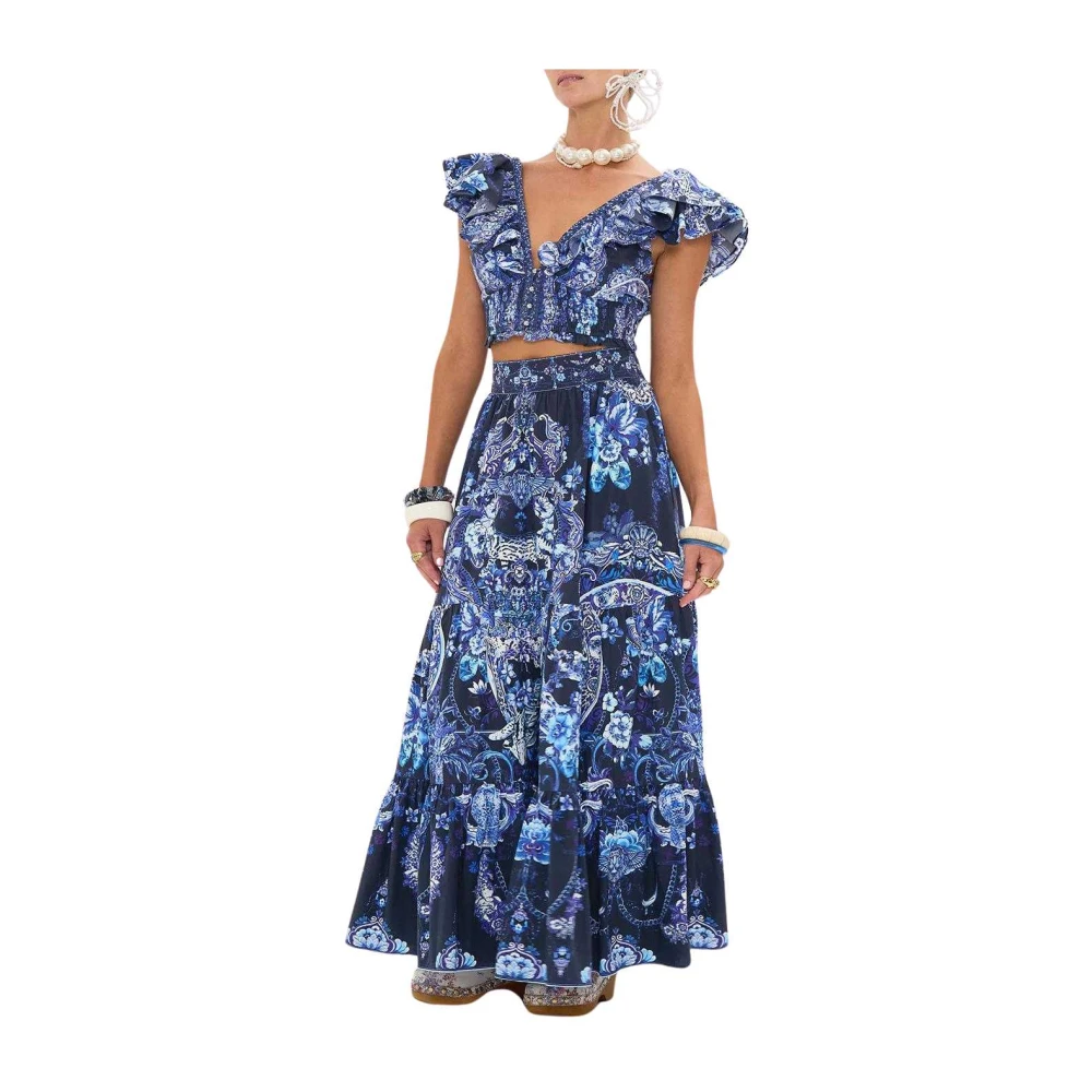Camilla Blauwe Gerende Maxi Rok Delft Dynasty Blue Dames