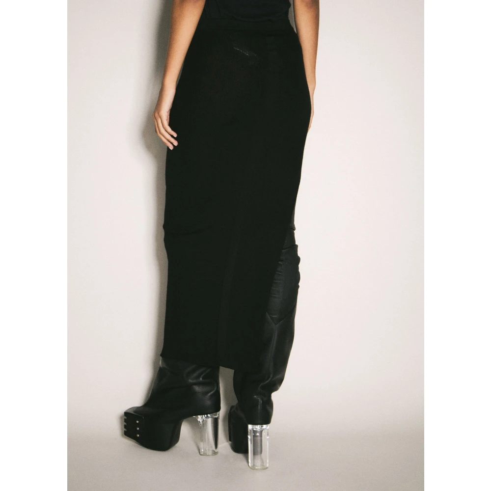 Rick Owens Rib Maxi Rok met Achtersplit Black Dames