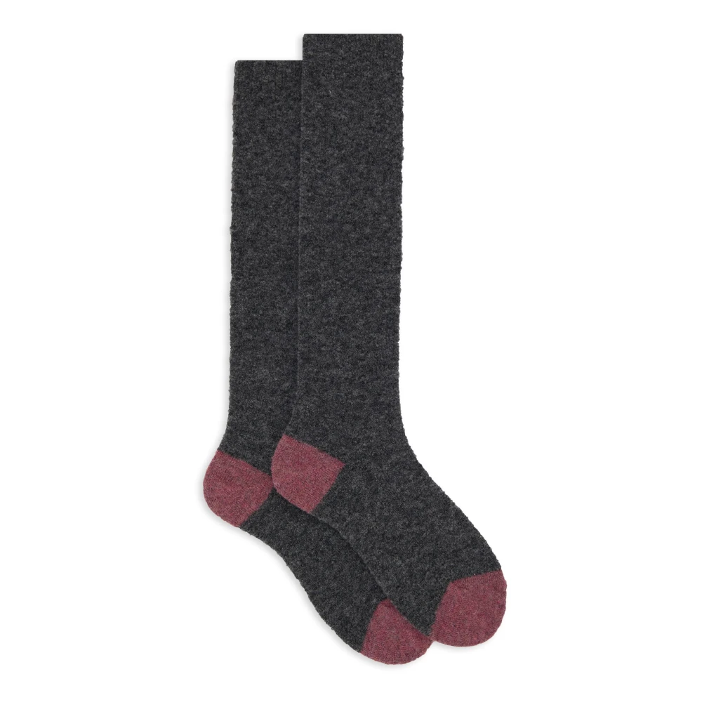 Gallo Lange effen grijze bouclé sokken voor dames met contrasterende details Gray Dames