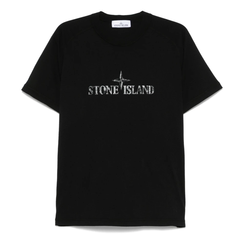 Stone Island Svart Crew Neck T-shirt med Front Print Black, Herr