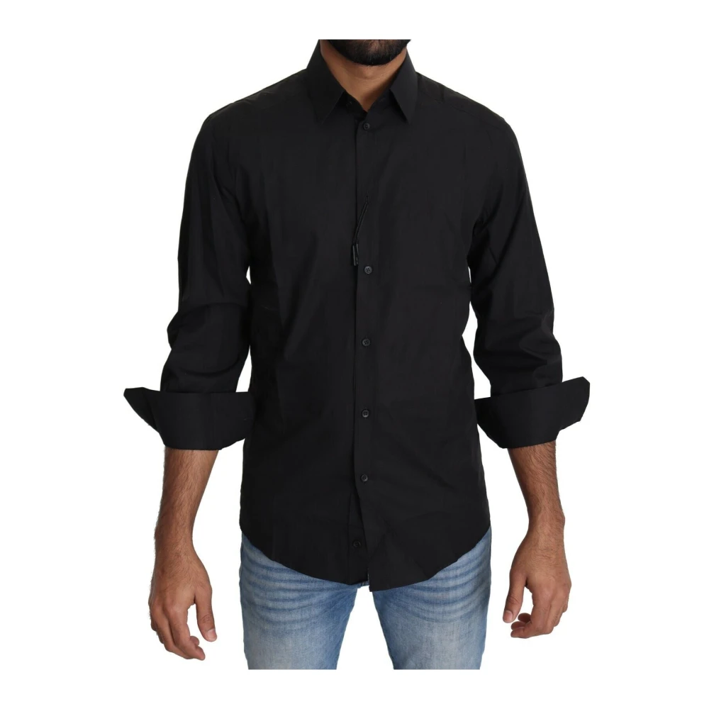 Dolce & Gabbana Men's Black Casual Shirts, S, Long Sleeve Collared Dress Shirt
