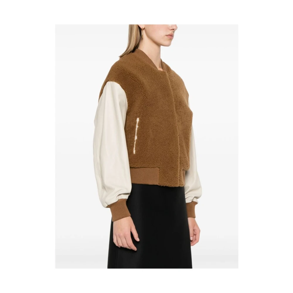 closed Shearling Color-Block Baseball Jack Brown Dames