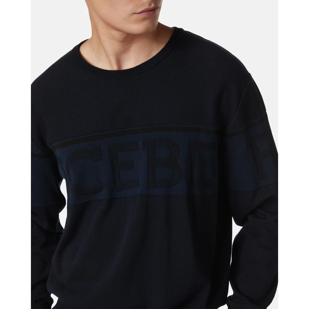 Iceberg Blauwe crewneck sweater in Mak� katoen met tweekleurig jacquardwerk Blue Heren