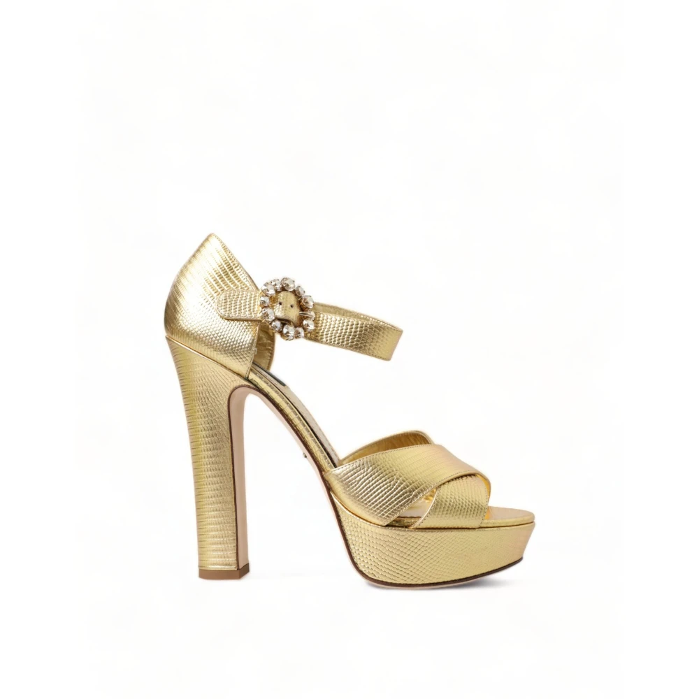 Dolce & Gabbana Guld Kristall Plattform Sandaler Yellow, Dam